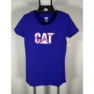 CAT Caterpillar Blue with Pink Camo Logo T-shirt Top Women's Sz XS NWT